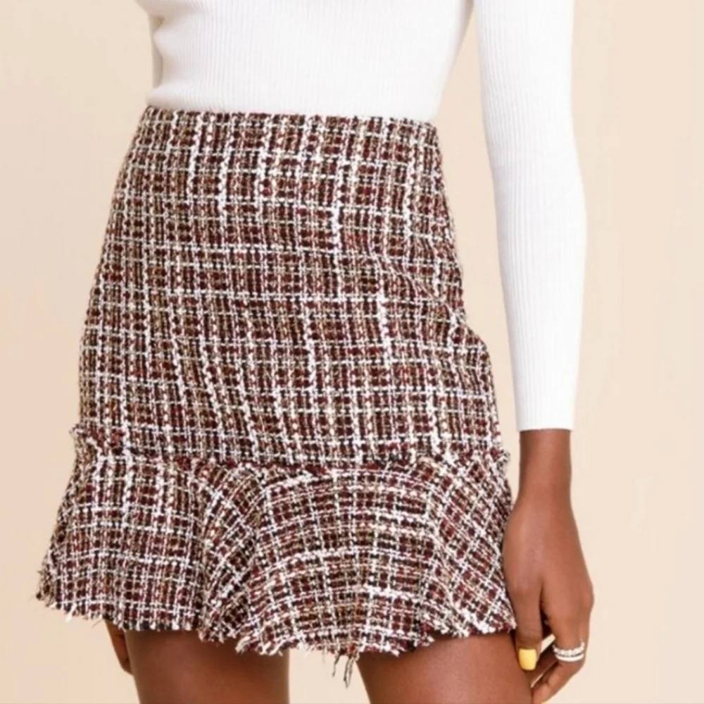 Francescas ALYA Darla Burgundy Plaid Tweed Festive Old Money Mini Skirt - Picture 1 of 8